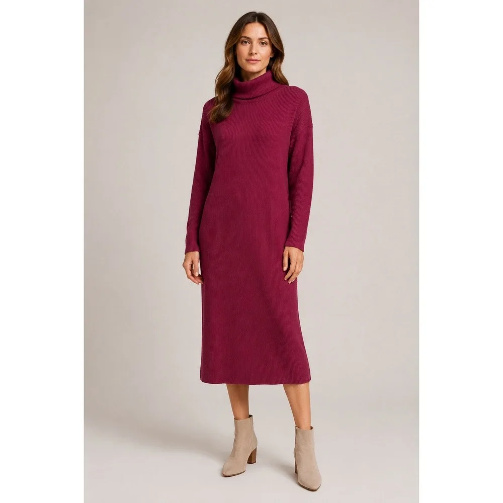 Stitchdrop Sweater Dress Womens S Magenta Ribbed Turtleneck Midi Office Bodycon